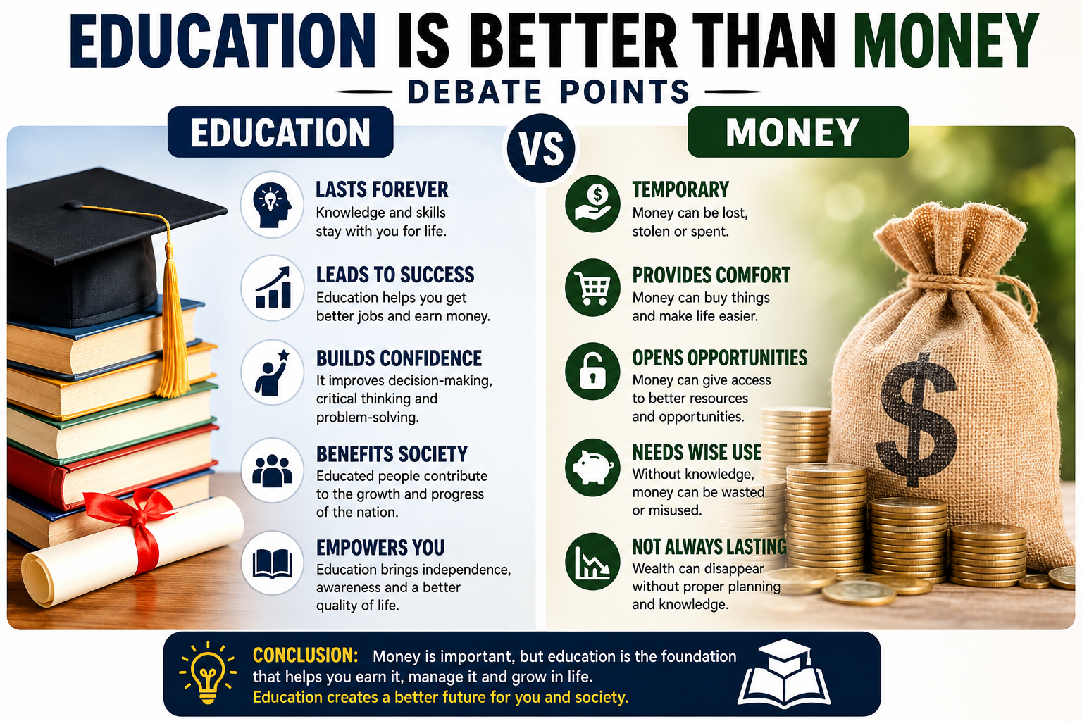 education is better than money debate point