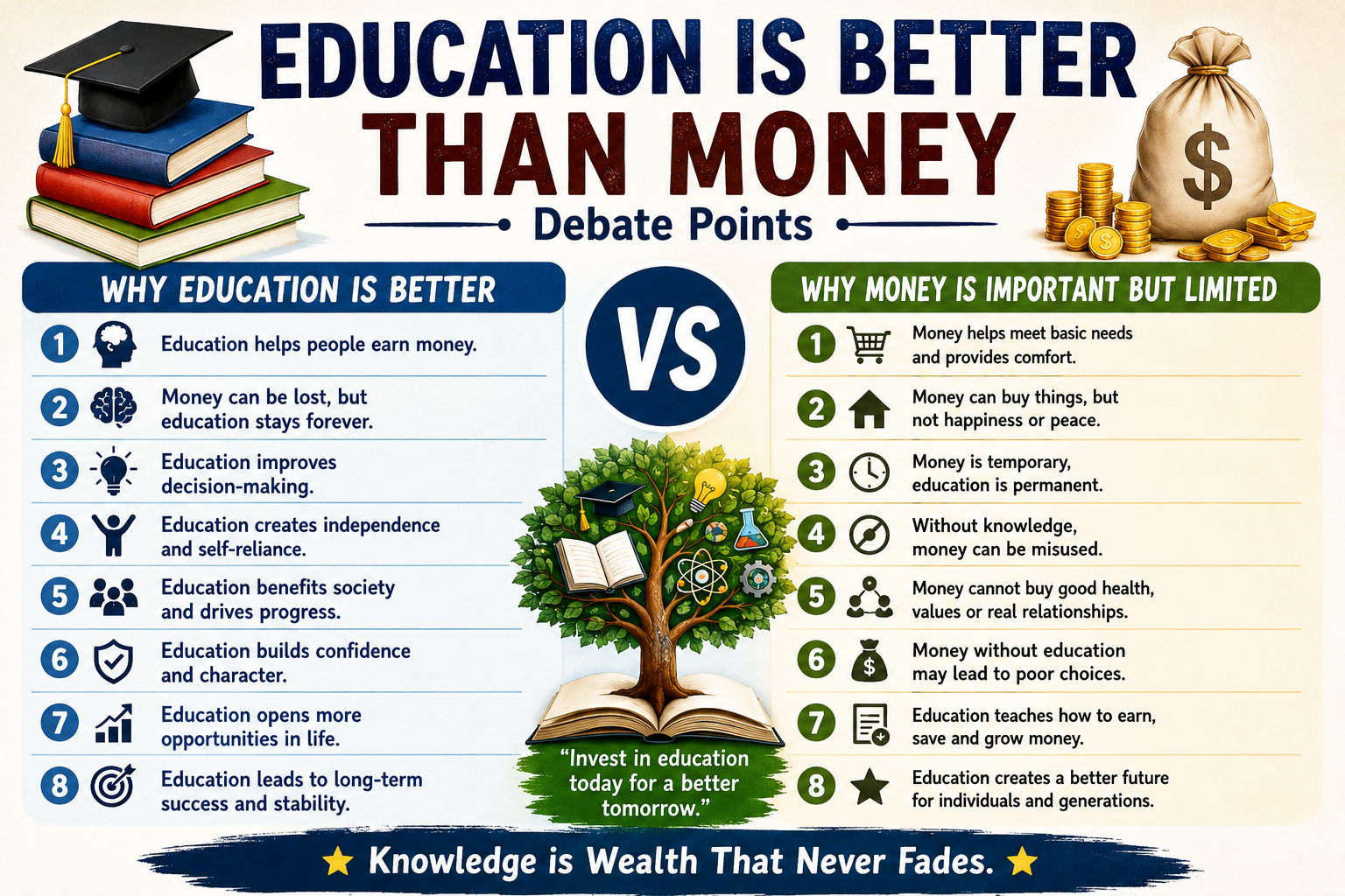 education is better than money debate points