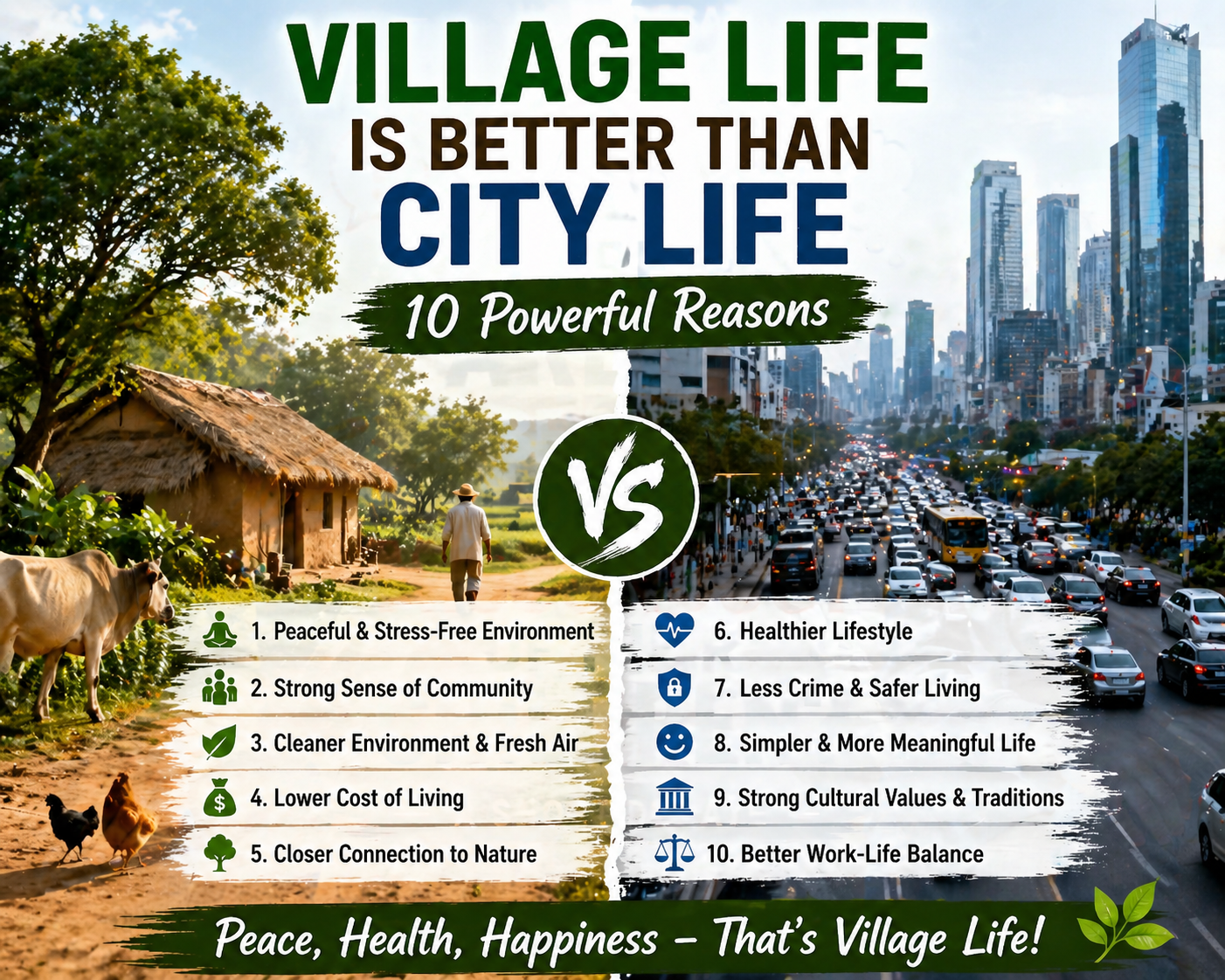 village life is better than city life 10 points