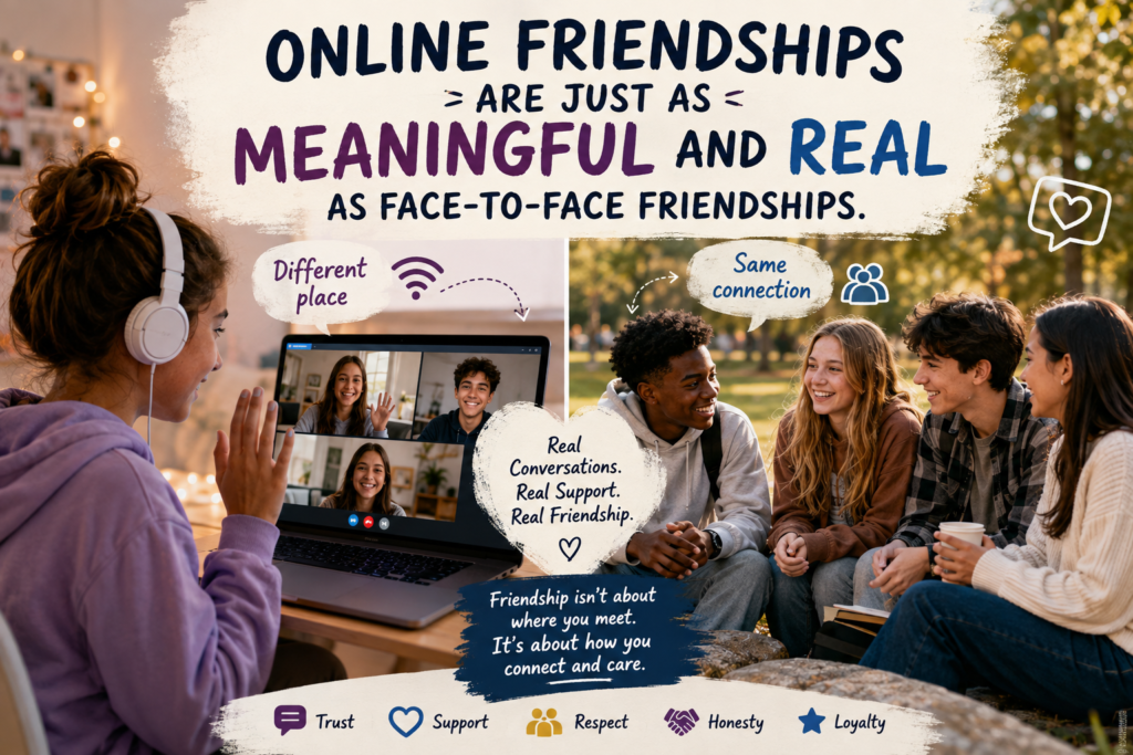 Online friendships are just as meaningful and real as face-to-face friendships.